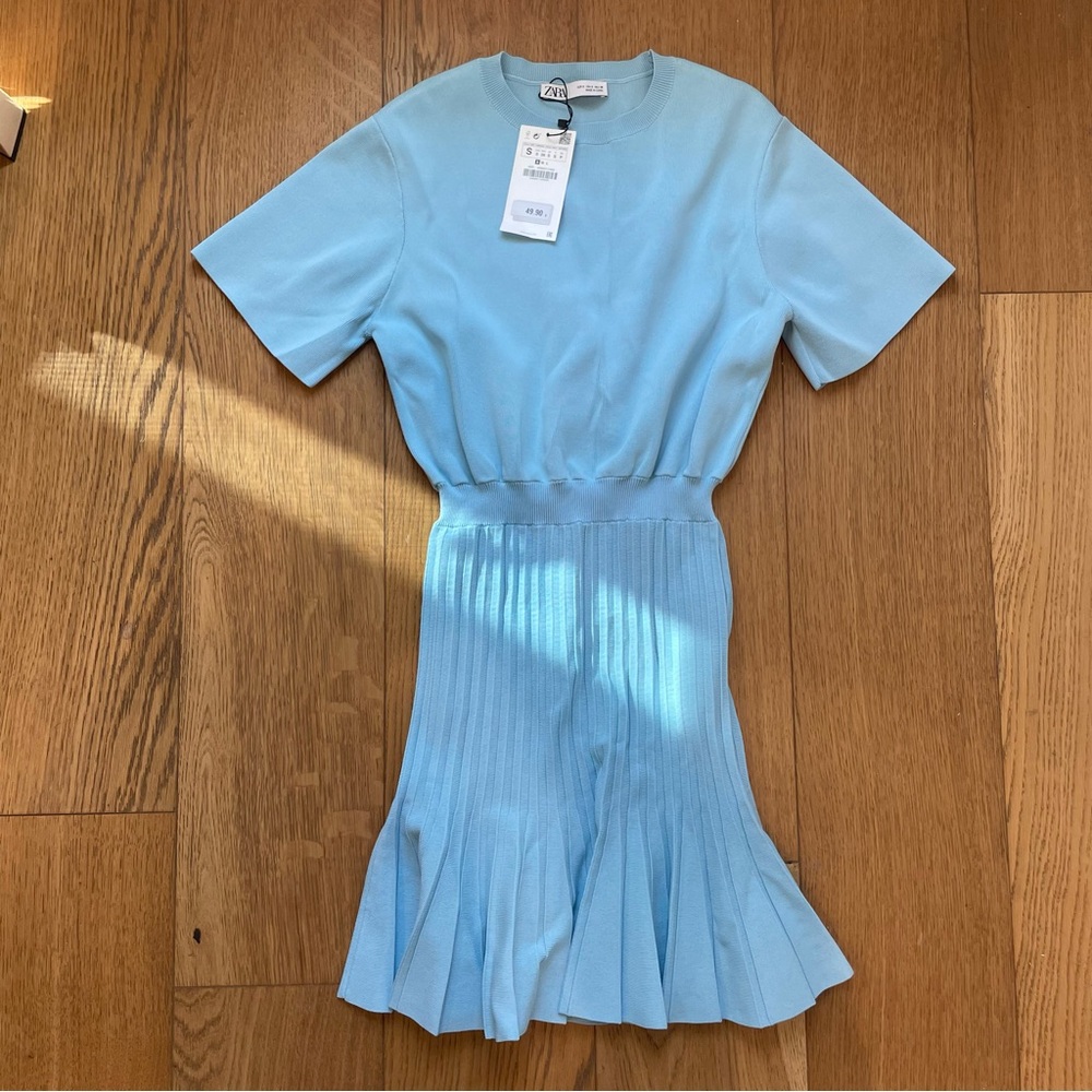 Zara blue pleated dress